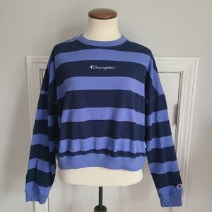 Champion Cropped Sweatshirt Top Size M Striped Athletic Athleisure Streetwear